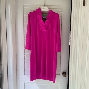Vibrant Pink Dress with Ruffled Collar